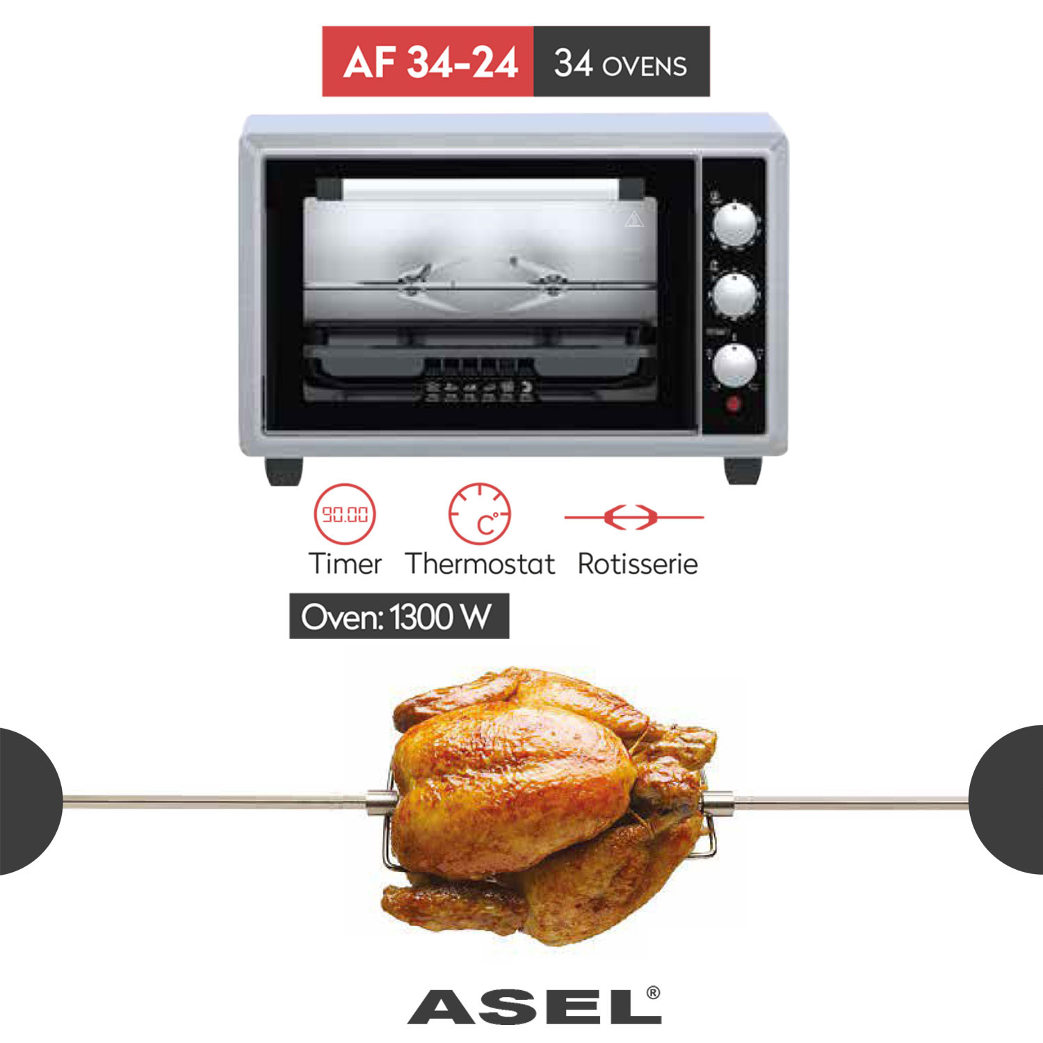 آون توستر آسل مدل AF-33-24 آون توستر آسل مدل AF-33-24