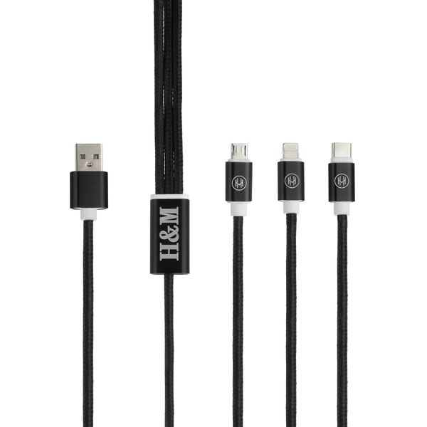کابل تبدیل USB به لایتنینگ/USB-C/microUSB اچ اند ام مدل C08 طول 1.2 متر