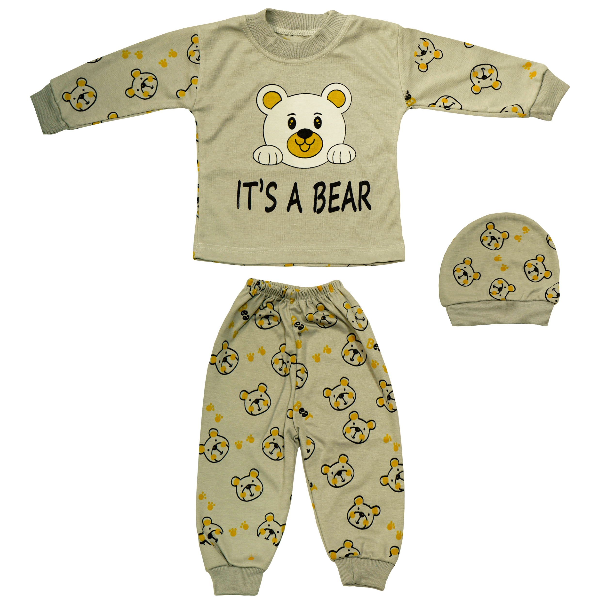 ست 3 تکه لباس نوزادی مدل بیر کد 7 رنگ طوسی