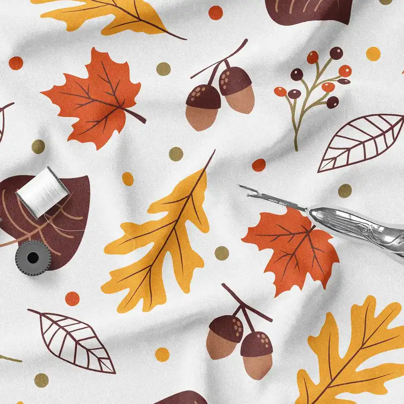 پارچه ملحفه پارچه باما مدل مخمل طرح  برگ پاییزی   کد 5011459