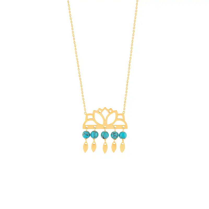 گردنبند طلا 18 عیار زنانه پرسته مدل اسلیمی اشک و فیروزه