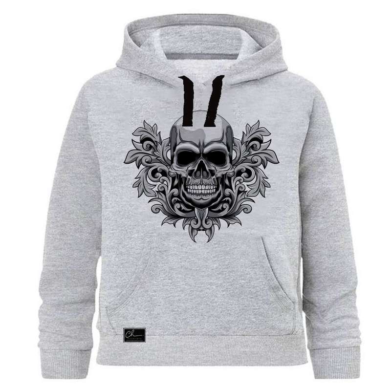 هودی پسرانه طرح SKULL کد J20 رنگ طوسی