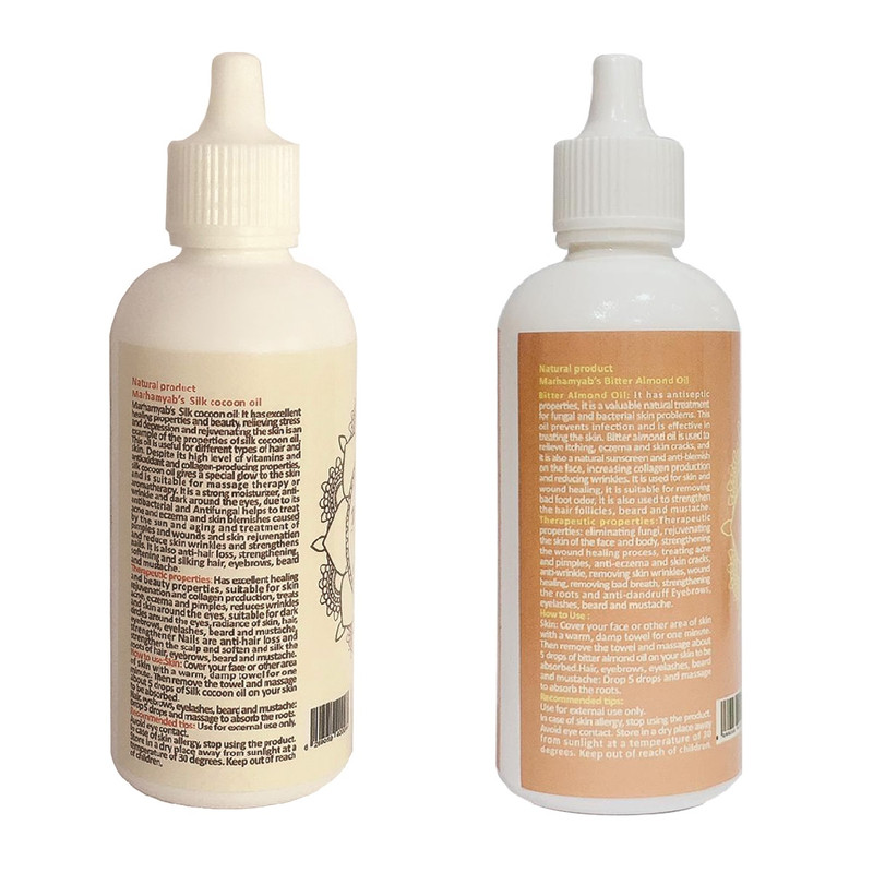 روغن تقویت کننده مو ، مژه و ابرو مرهم یاب مدل بادام تلخ و پیله ابریشم حجم 80 میلی لیتر مجموعه 2 عددی روغن تقویت کننده مو ، مژه و ابرو مرهم یاب مدل بادام تلخ و پیله ابریشم حجم 80 میلی لیتر مجموعه 2 عددی