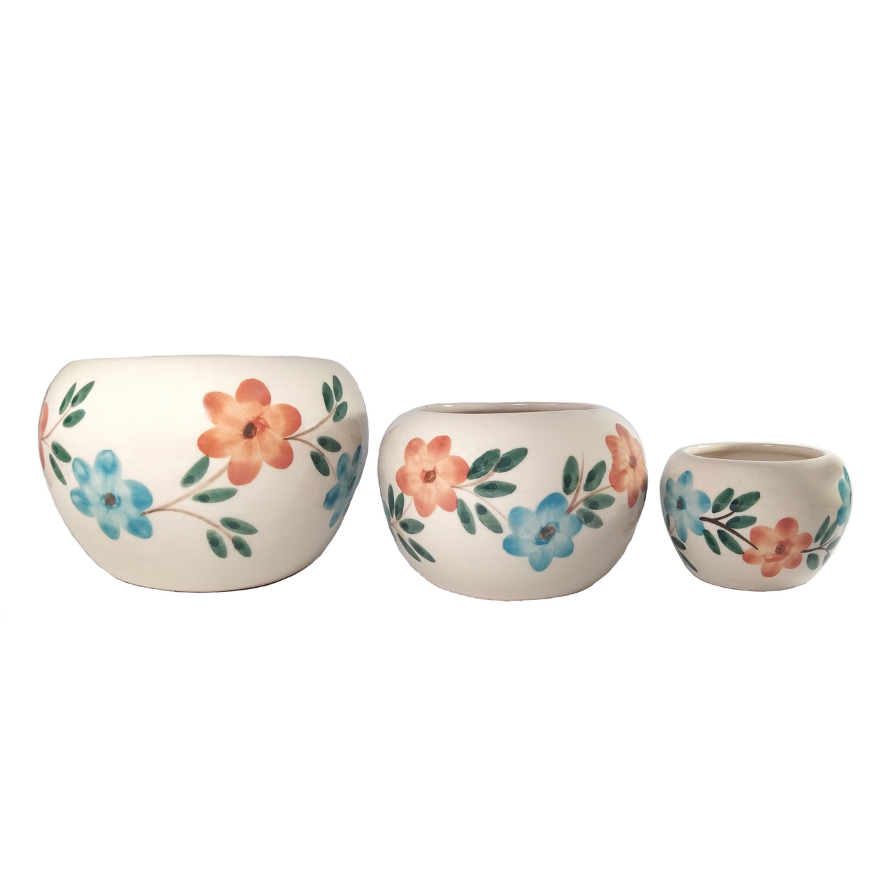 گلدان سرامیکی  طرح گل مدل توپی کد gg-01 مجموعه 3 عددی