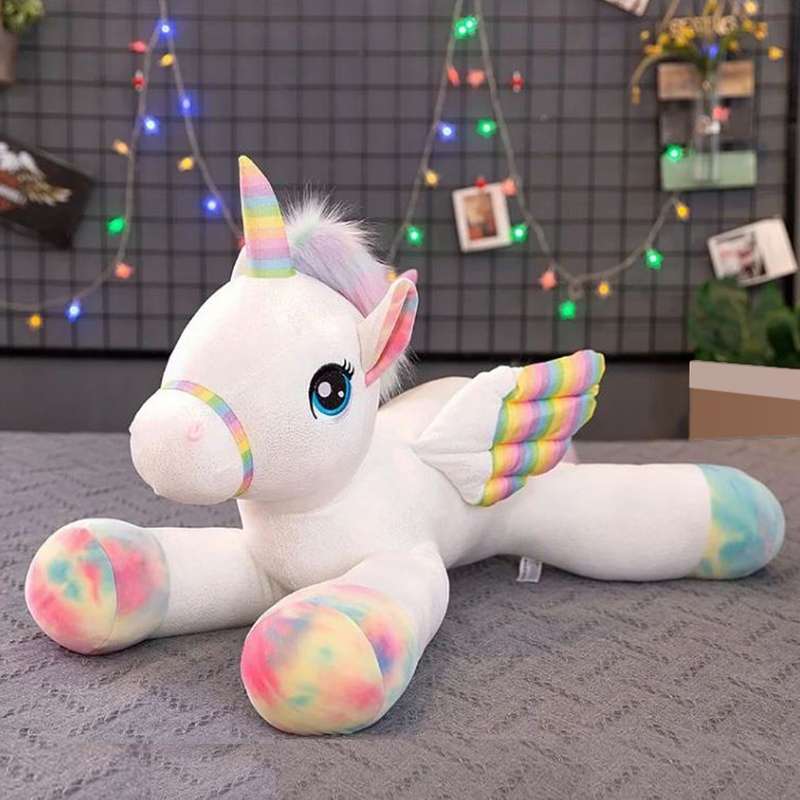 عروسک طرح اسب تک شاخ اکلیلی مدل Grittle Unicorn طول 42 سانتی متر