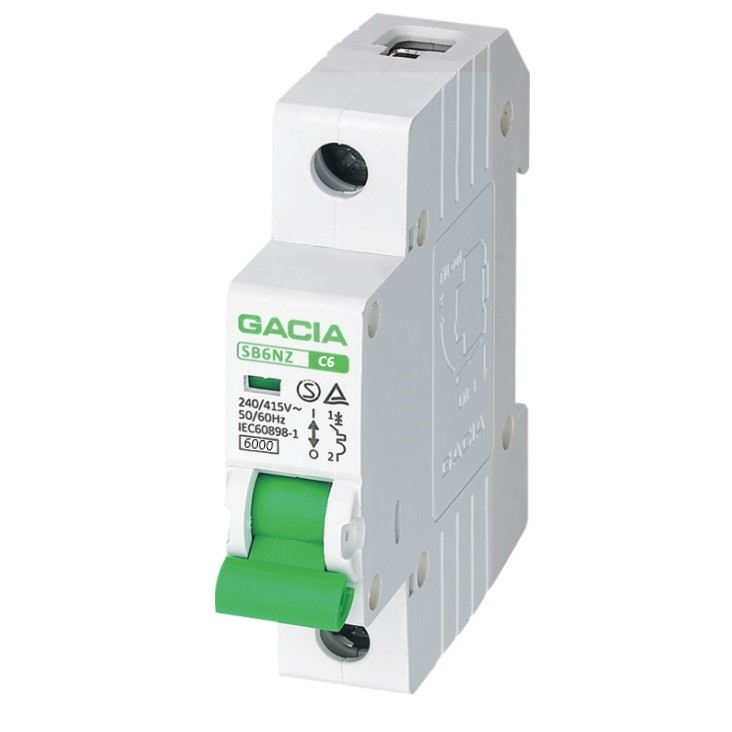 فیوز مینیاتوری تک فاز 6 آمپر گاسیا مدل C6 بسته 12 عددی