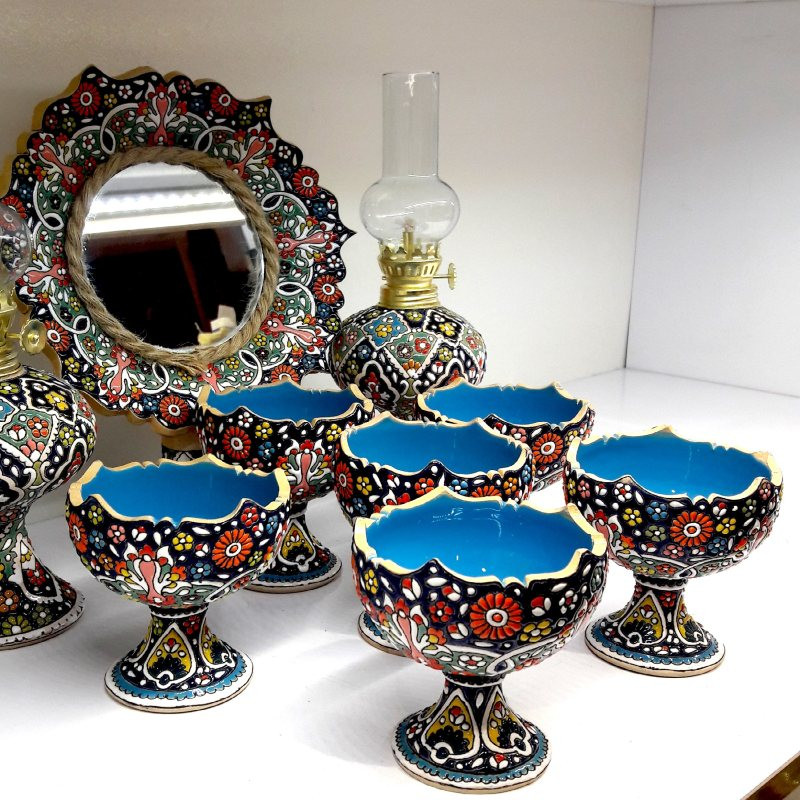 مجموعه ظروف هفت سین 9 پارچه میناکاری مدل فیروزه کد 9