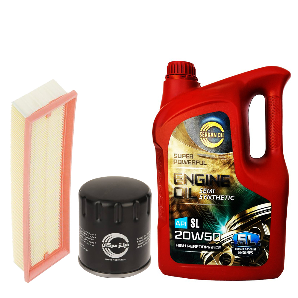 بسته تعویض روغن سرکان مدل SL20W50 مناسب برای خودرو 405 و سمند و پژوپارس