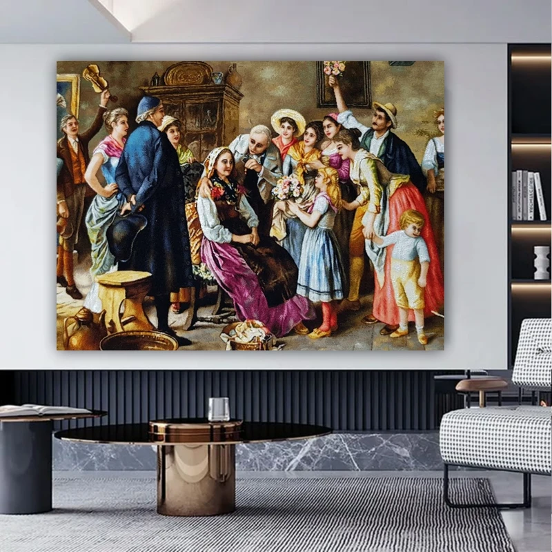 تابلو بوم طرح مخمل نقاشی قدیمی مدل خانواده کد BK24586