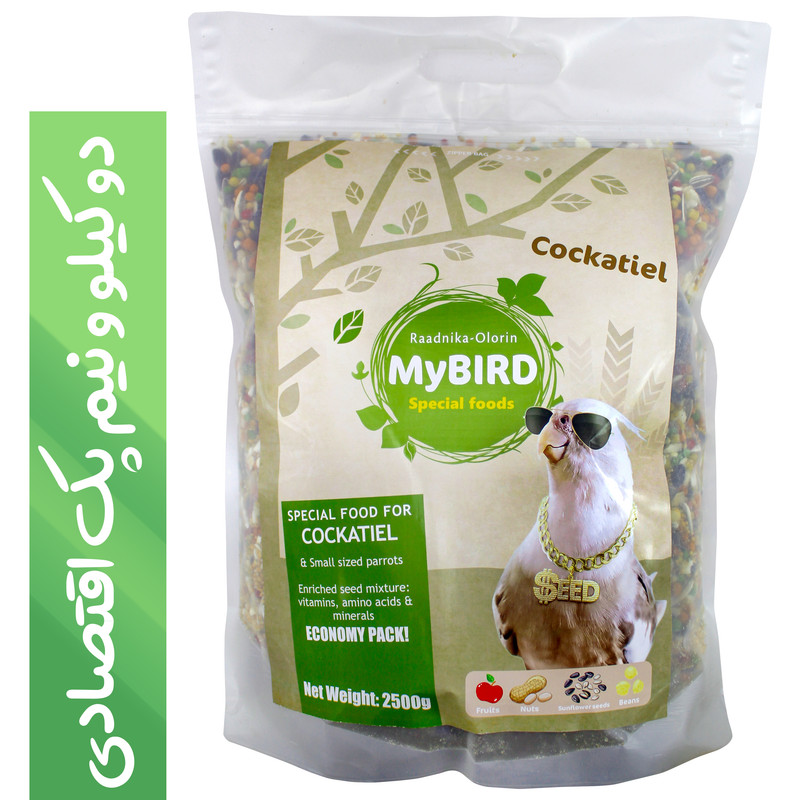 غذای خشک طوطی عروس هلندی مای برد مدل پلاس کد Cockatiel+2.5 وزن 2500 گرم