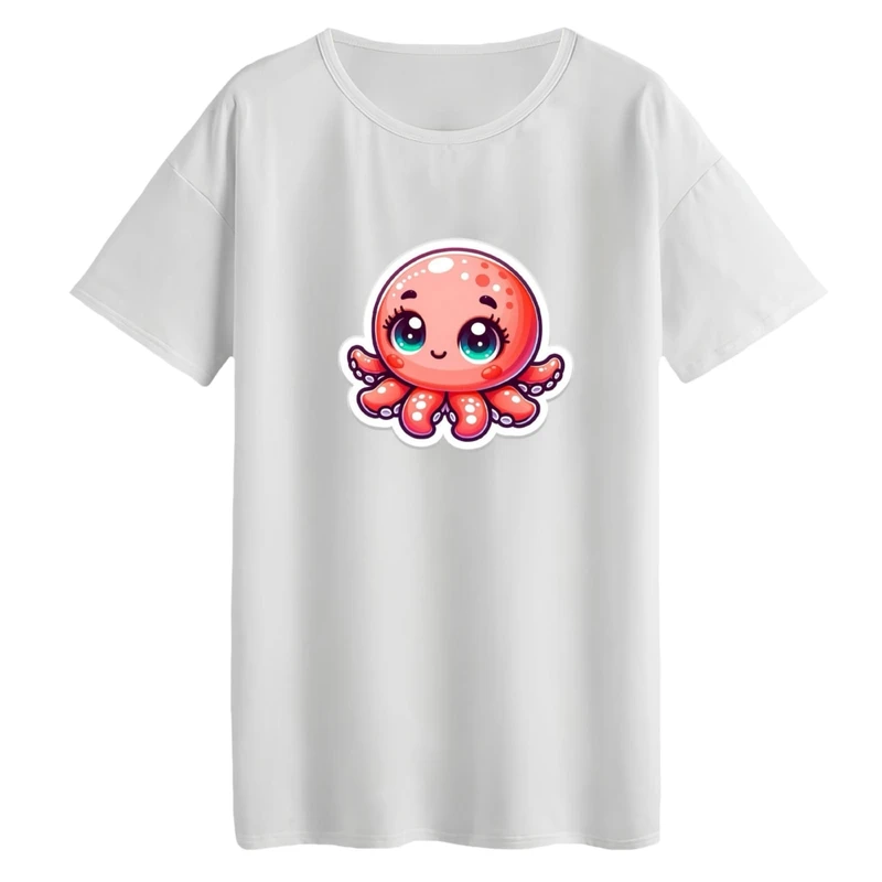 تی‌شرت لانگ آستین کوتاه زنانه مدل هشت پا کارتونی کد 01