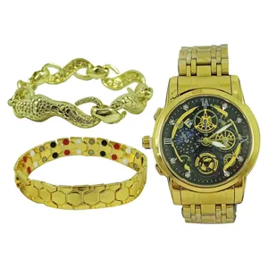 ست ساعت مچی عقربه ای و دستبند مردانه کلر اند وبر مدل Dragon مجموعه 3 عددی
