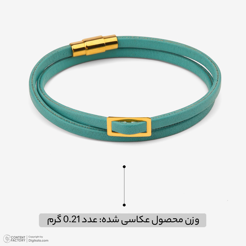 دستبند طلا 18 عیار زنانه با بند چرمی وی گالری مدل مستطیل کد LBA1653