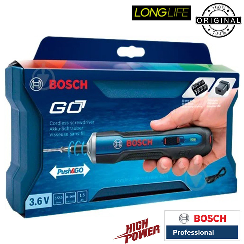 پیچ گوشتی شارژی بوش مدل فشاری مستقیم 3.6V GO - PUSH