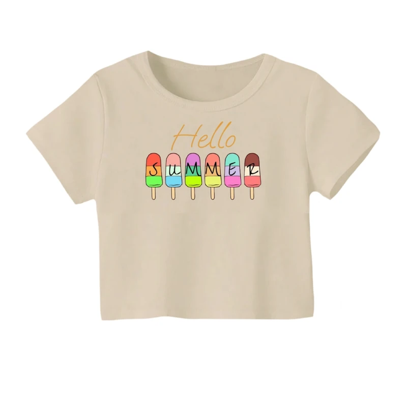 کراپ‌ تی‌شرت آستین کوتاه زنانه مدل سلام تابستون