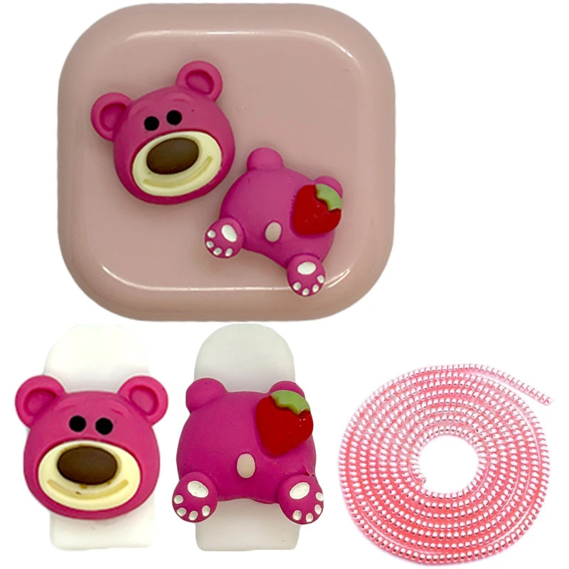 محافظ کابل مدل Pinkie Bear به همراه محافظ شارژ دیواری مجموعه 4 عددی