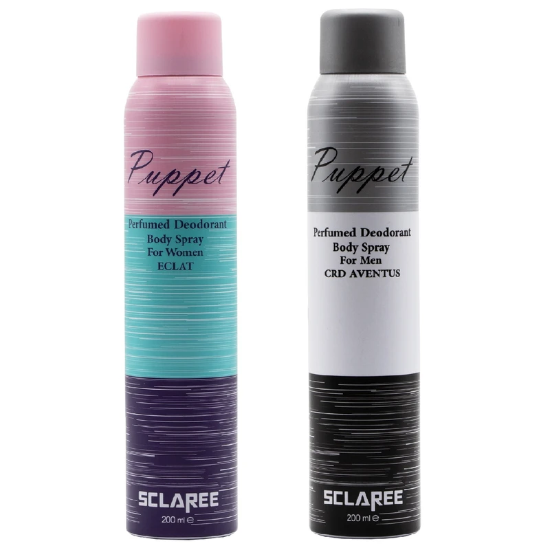 اسپری بدن زنانه اسکلاره مدل Puppet حجم 200 میلی لیتر به همراه اسپری بدن مردانه مدل Puppet 