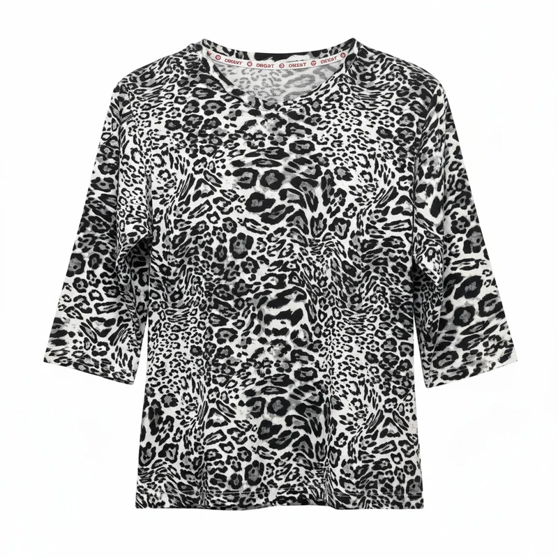 بلوز آستین سه ربع یقه هفت زنانه افراتین مدل آنا پلنگی