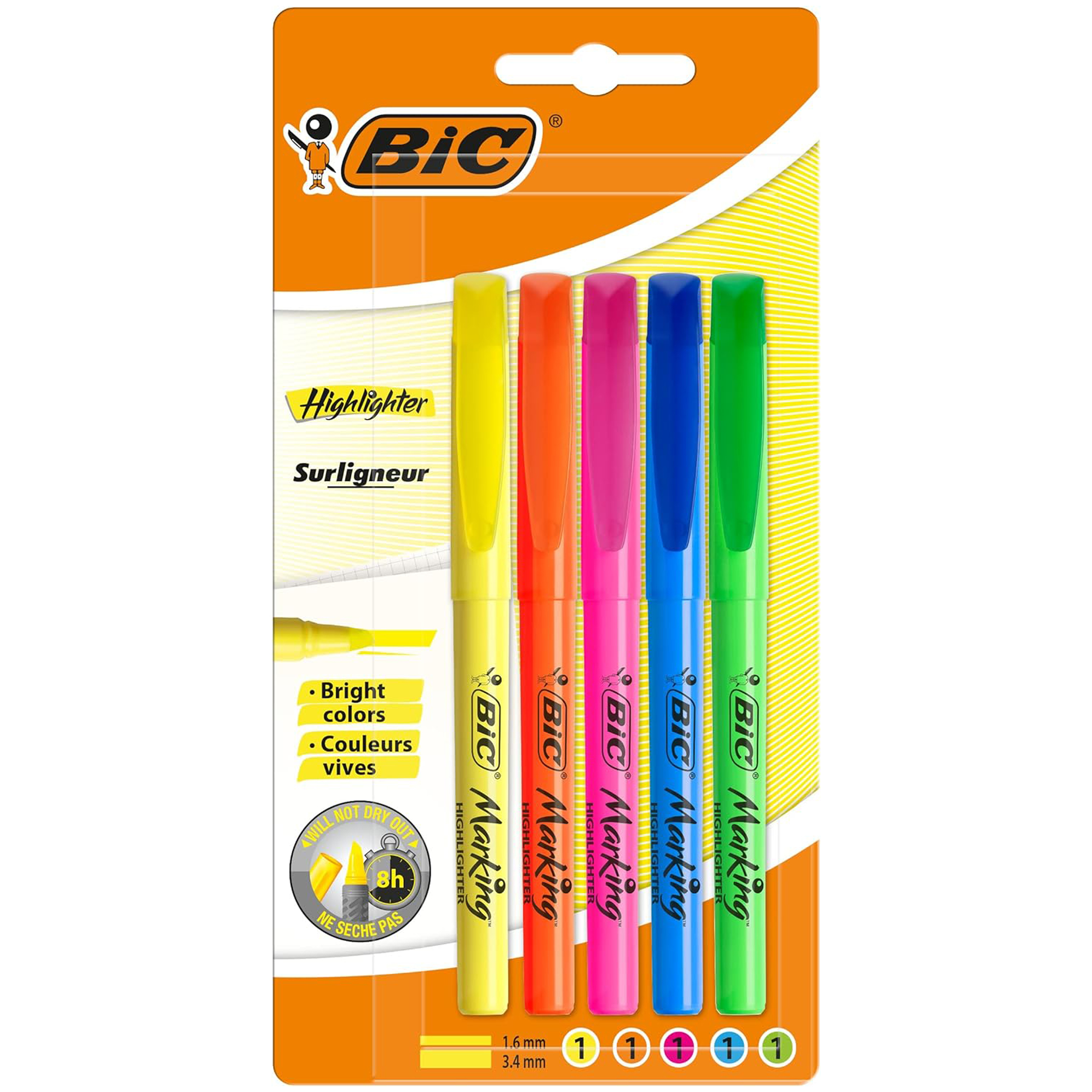 ماژیک علامت گذار بیک مدل Brite Liner بسته 5 عددی