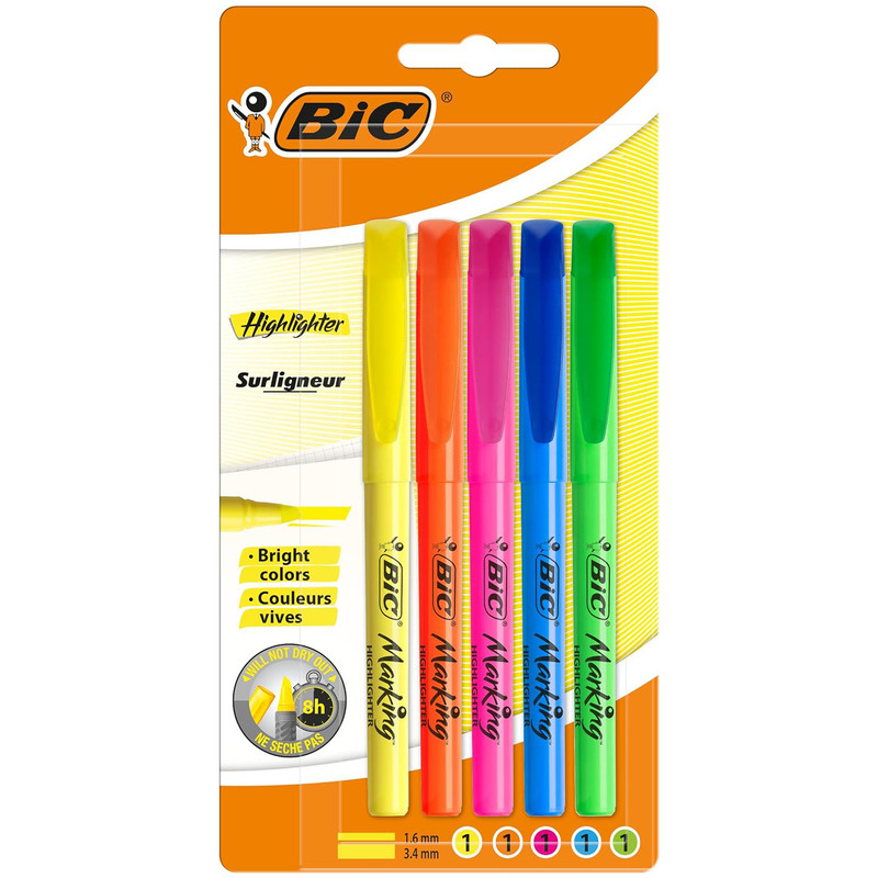 ماژیک علامت گذار بیک مدل Brite Liner بسته 5 عددی