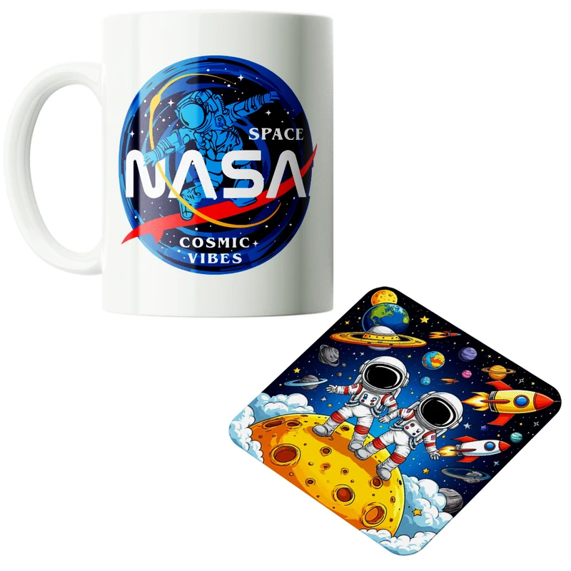 ماگ پاد آفرین مدل فضانورد سیاره منظومه شمسی موشک آدم فضایی کد PZ221 به همراه زیرلیوانی