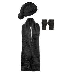 ست کلاه و شال گردن و دستکش بافتنی مدل خزدار