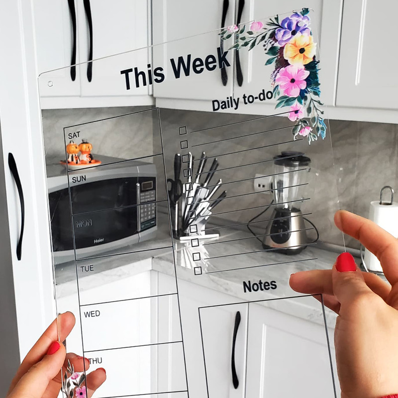 تخته وایت برد مدل پلنر هفتگی گل دار سایز 20*30 سانتی متر