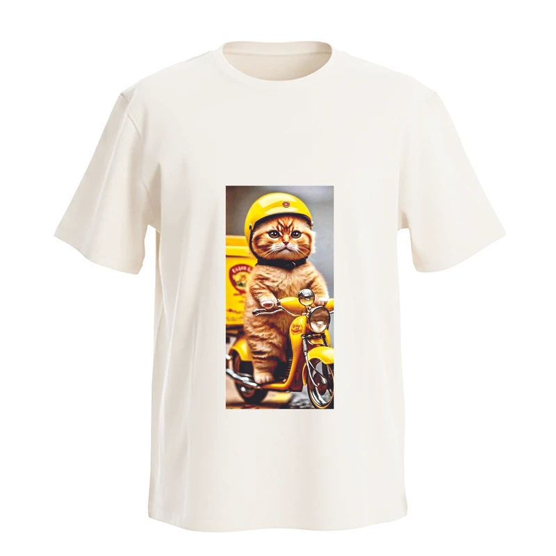 تی‌شرت آستین کوتاه مردانه مدل گربه موتور سوار