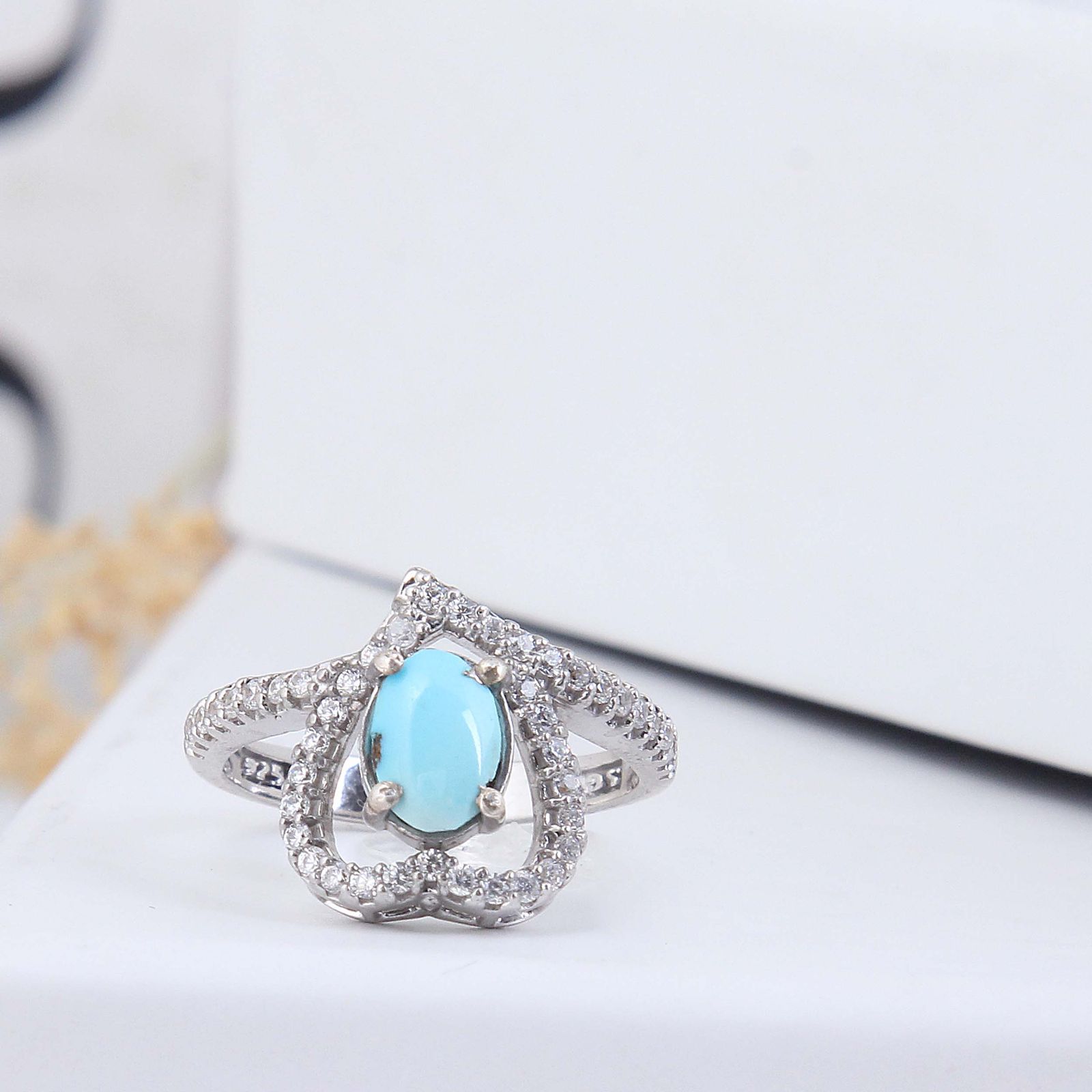 انگشتر نقره زنانه مدل فیروزه نیشابور آبکاری رادیوم کد AWR_2024 - - 3