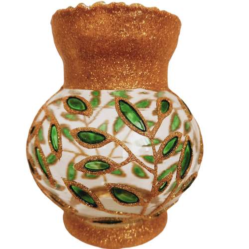 جاشمعی شیشه ای مدل فانوس طرح برگ زرین کد 0018