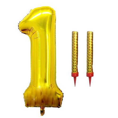 بادکنک فویلی مسترتم طرح عدد 1 پلاس به همراه فشفشه مجموعه 3 عددی