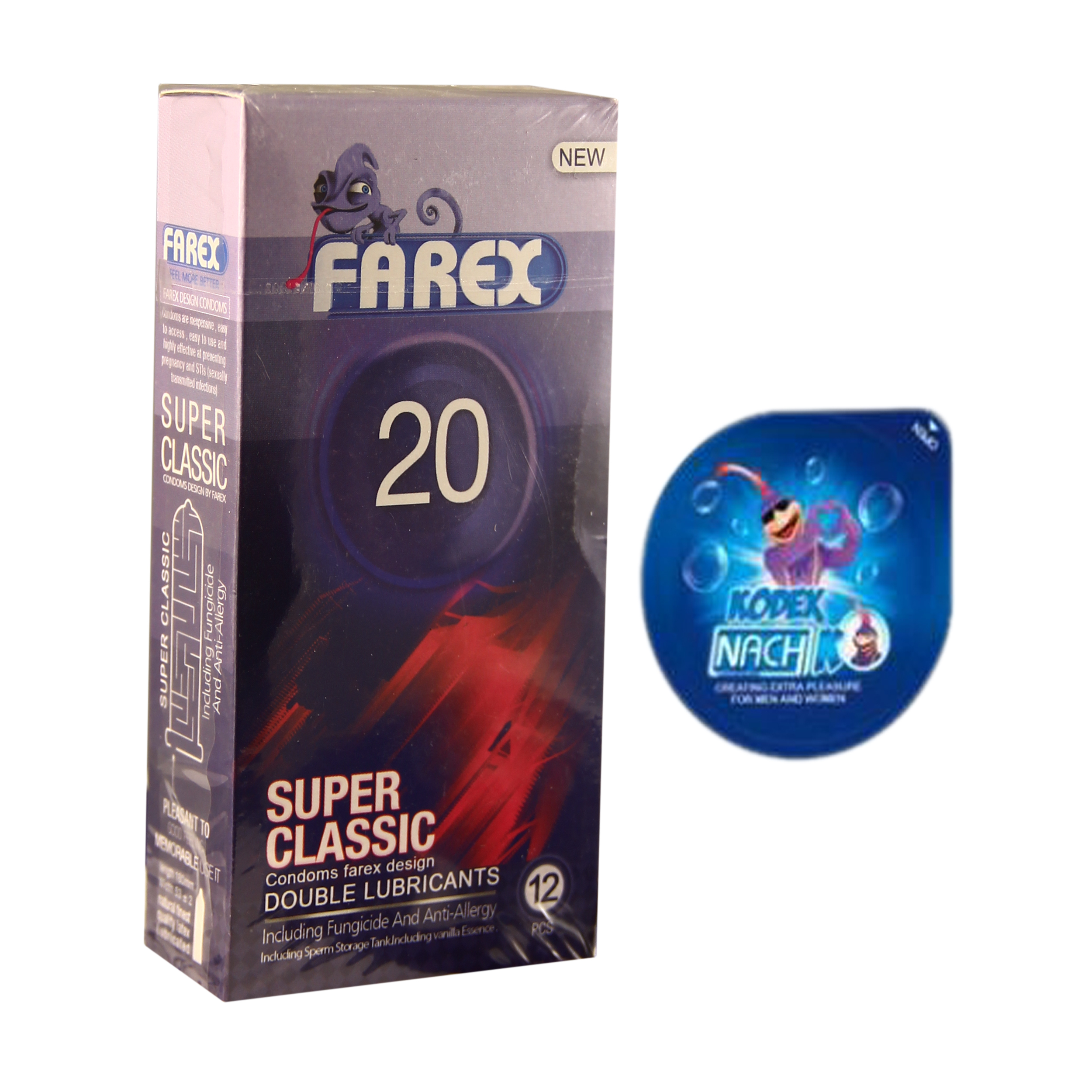کاندوم فارکس مدل Super Classic 20 بسته 12 عددی به همراه کاندوم ناچ کدکس مدل بلیسر 
