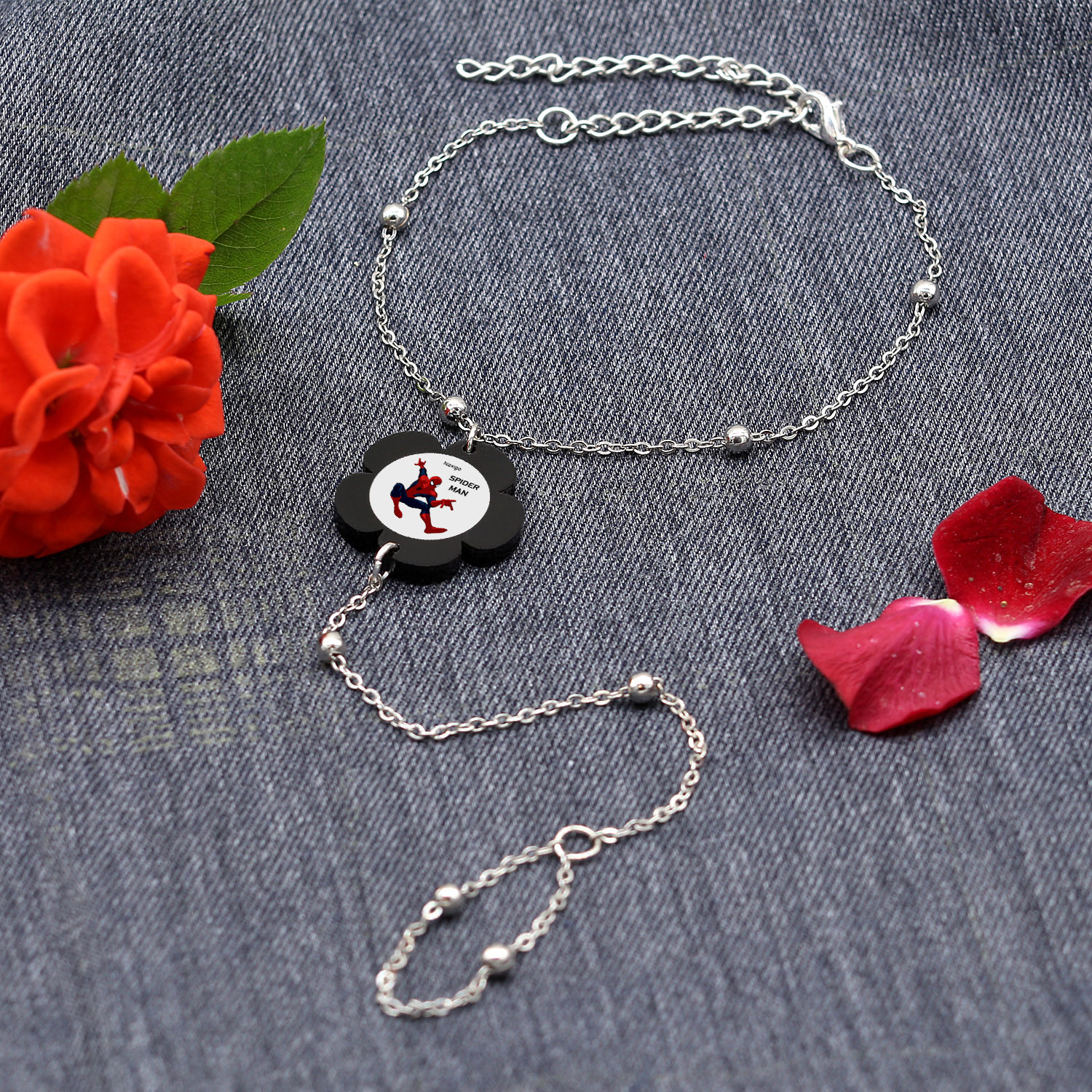 پابند زنانه ناکسیگو مدل تمیمه طرح مرد عنکبونی کد TP11233 پابند زنانه ناکسیگو مدل تمیمه طرح مرد عنکبونی کد TP11233