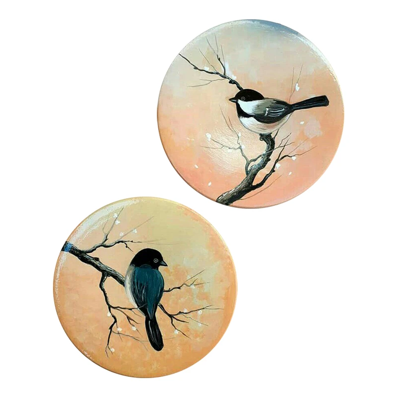 بشقاب دیوارکوب سفالی طرح پرنده کد 175 مجموعه 2 عددی