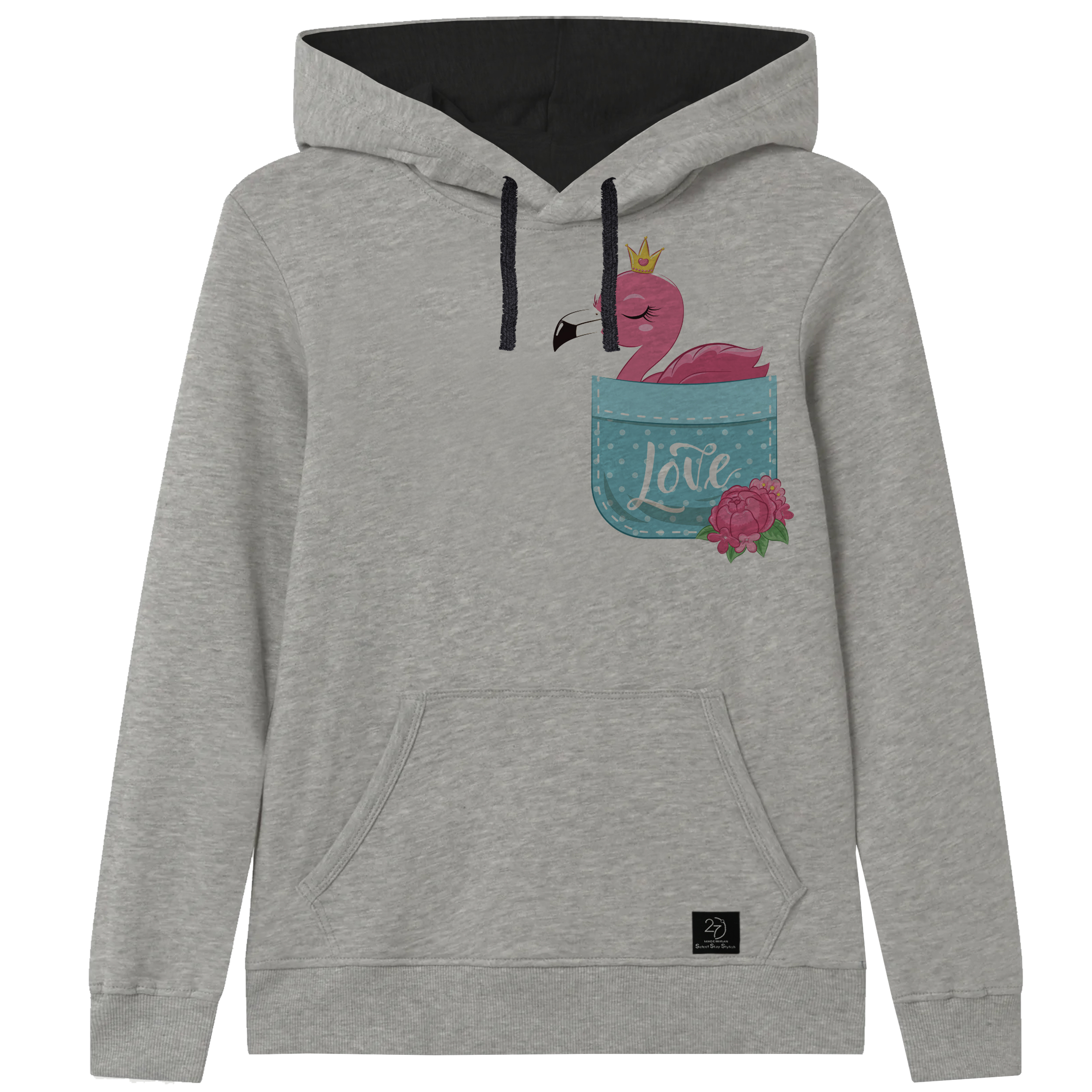 هودی دخترانه 27 مدل فلامینگو کد J25  رنگ طوسی