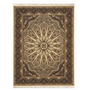 فرش ماشینی الماس کویر طرح کرمان کد B1 زمینه کرم