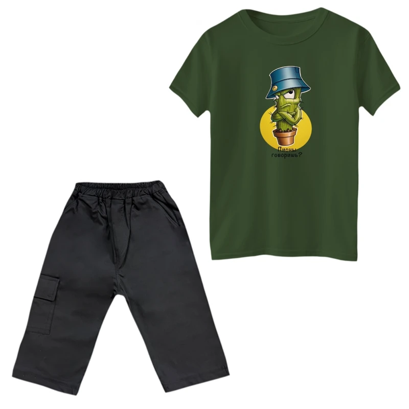 ست تی‌شرت و شلوارک پسرانه مدل کاکتوس