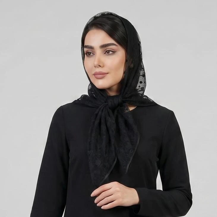 روسری زنانه مدل مینی اسکارف توری خالخالی قلبی ریز