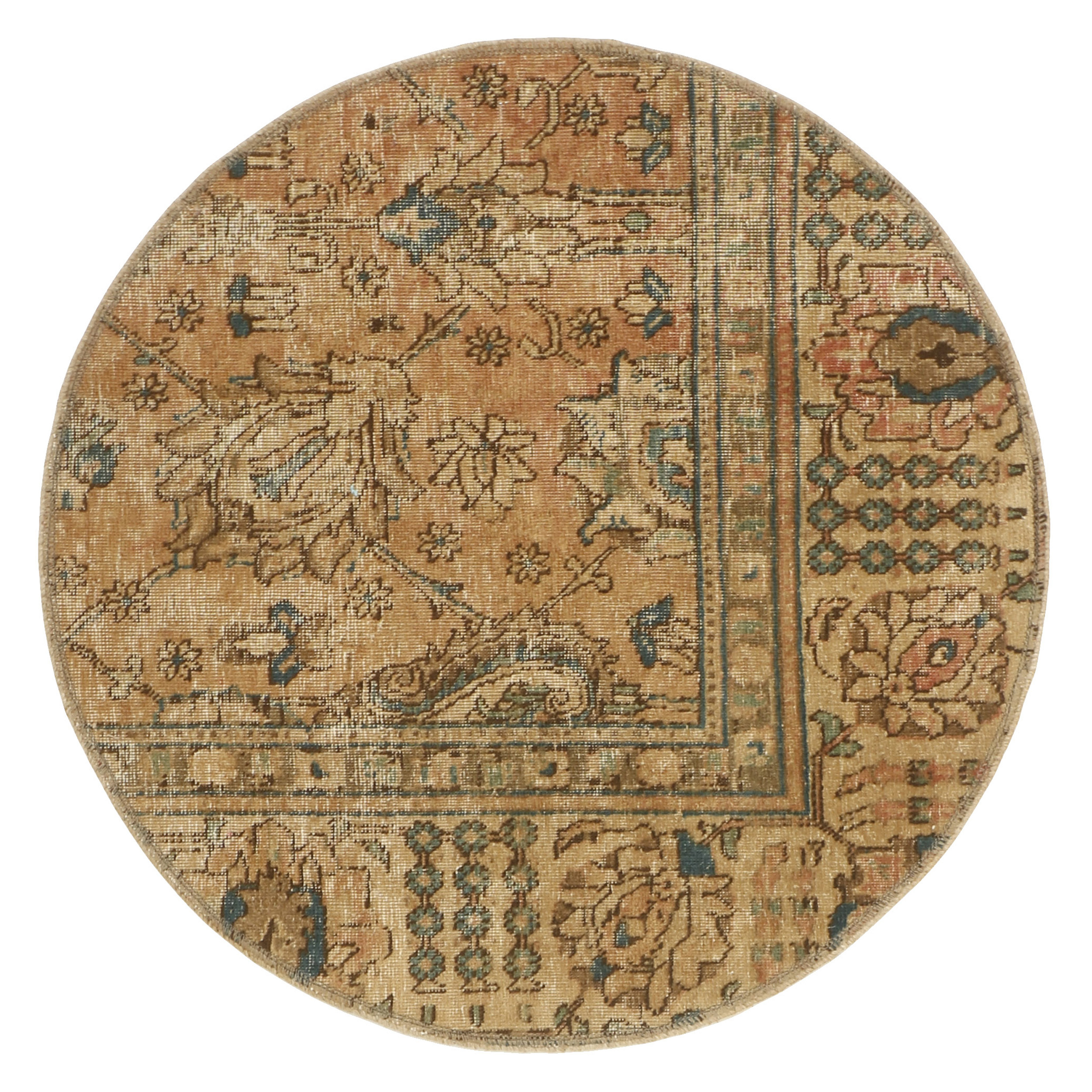 فرش دستبافت رنگ شده یک متری طرح وینتیج کد 537272