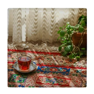 کاشی کارنیلا طرح استکان چایی و گلدان مدل لوحی کد klh2335