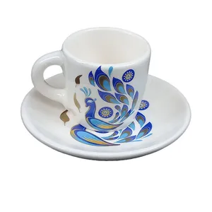 ست فنجان و نعلبکی سرامیکی طرح طاووس و چشم نظر