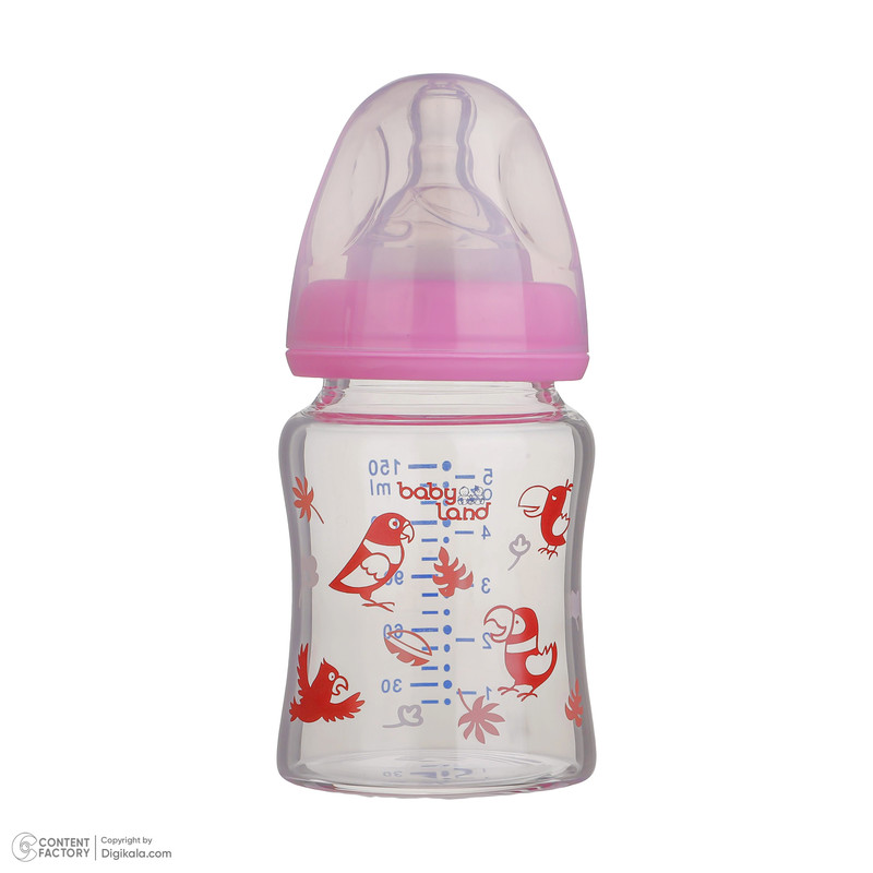شیشه شیر بیبی لند مدل دهانه عریض فندقی پیرکس کد 05453 گنجایش 150 میلی لیتر