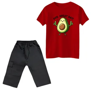 ست تی‌شرت و شلوارک پسرانه مدل آووکادو خوشحال رنگ قرمز