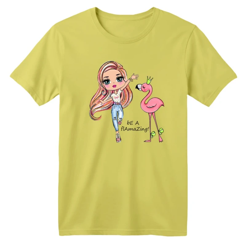 تی شرت آستین کوتاه بچگانه مدل دختر و فلامینگو