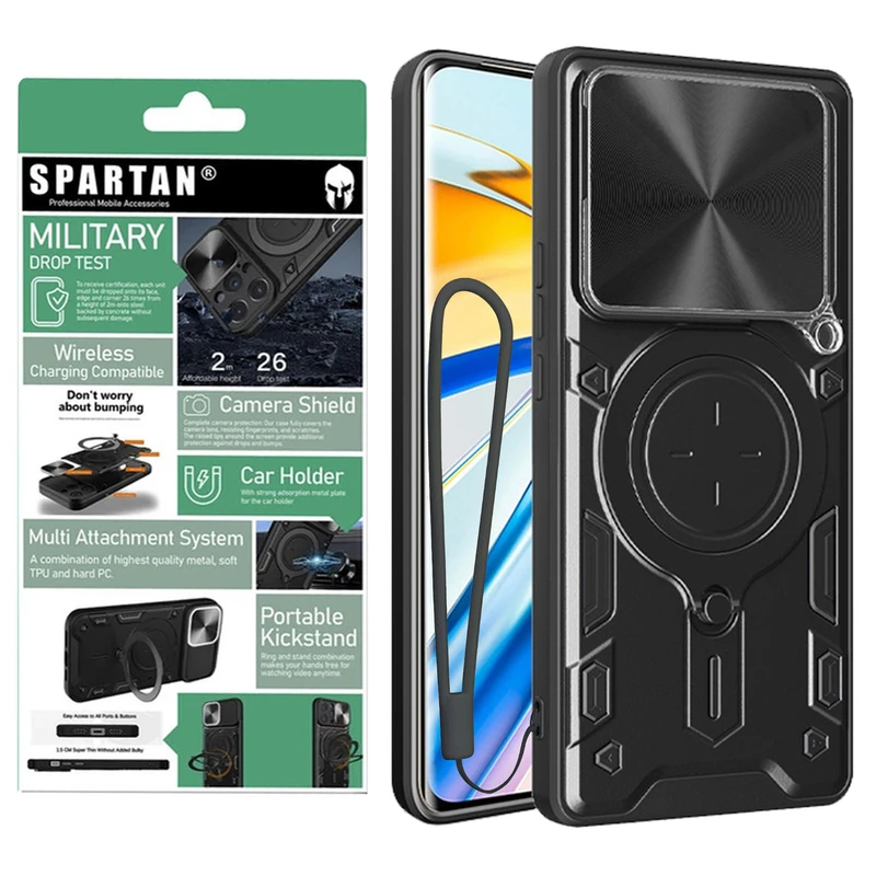 کاور اسپارتان مدل Magnet Ring Strap مناسب برای گوشی موبایل شیائومی Poco F6 5G / Redmi Turbo 3 به همراه بند آویز