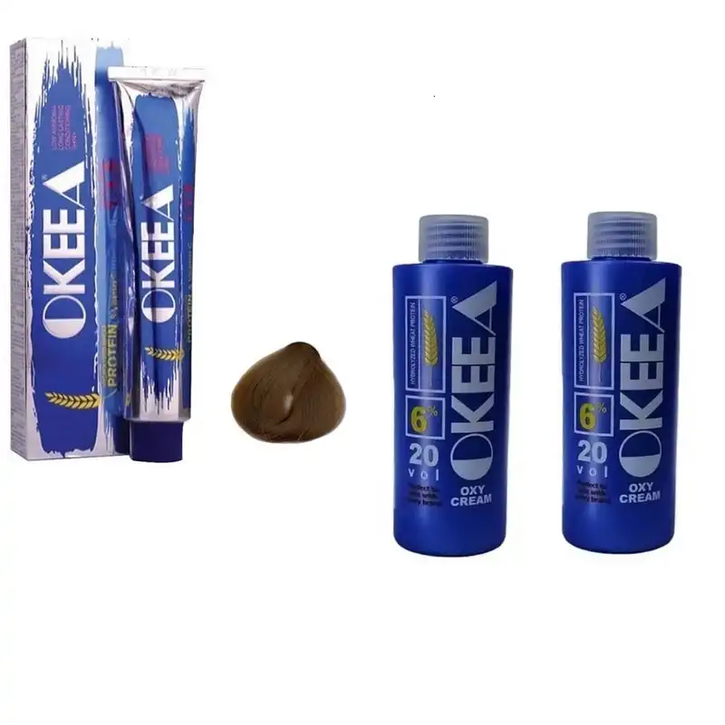 رنگ مو اکیا سری طبیعی شماره 8.00 حجم 200 میلی لیتر رنگ بلوند روشن قوی به همراه اکسیدان اکیا مدل 20V شش درصدی حجم 150 میلی لیتر مجموعه 2 عددی