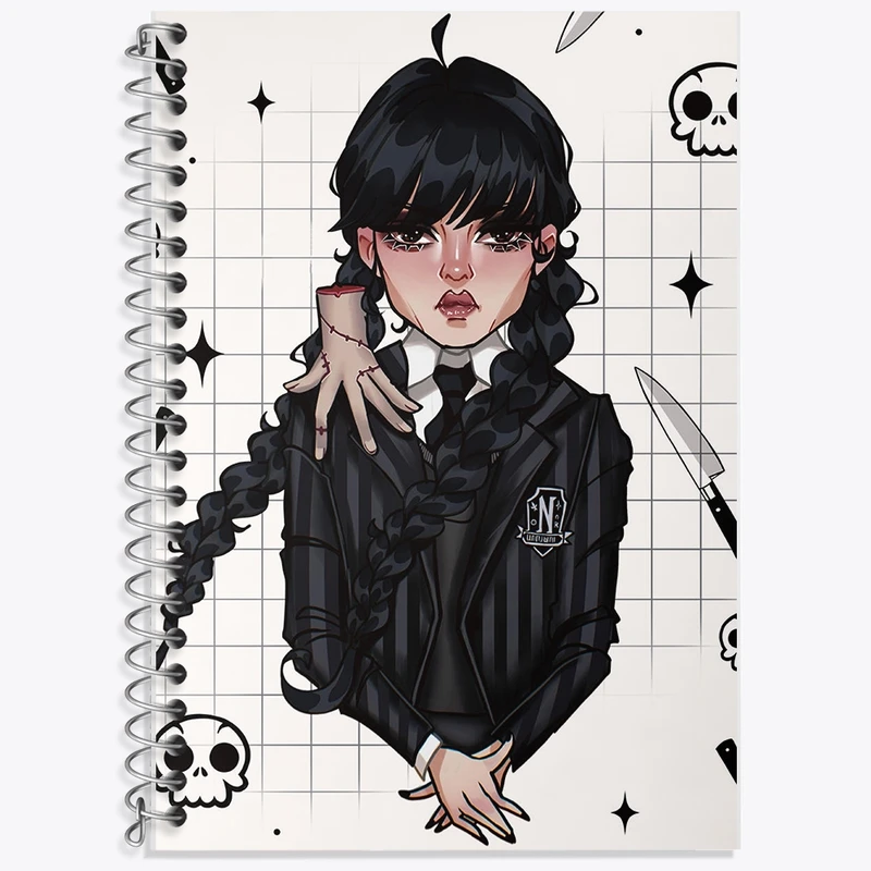 دفتر زبان 50 برگ خندالو مدل سه خط طرح ونزدی (Wednesday) کد F2470