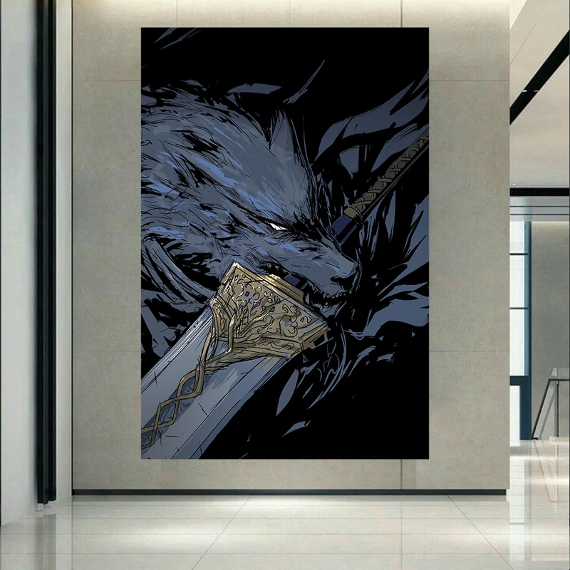  پوستر طرح گیم Elden Ring مدل شمشیر و گرگ کد AR32135