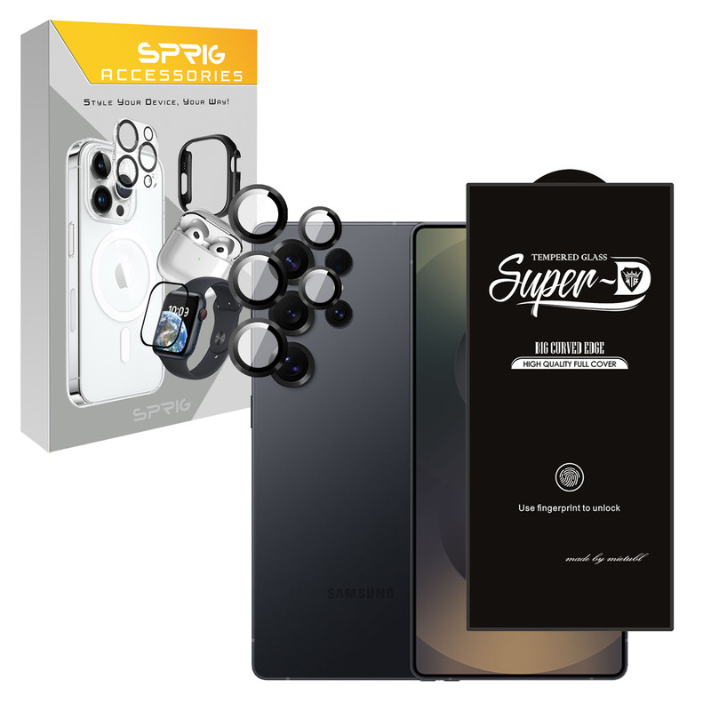 محافظ صفحه نمایش اسپریگ مدل SuperD Ring مناسب برای گوشی موبایل سامسونگ Galaxy S24 Ultra به همراه محافظ لنز