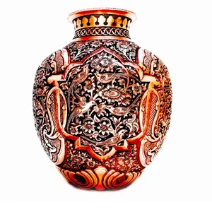 گلدان قلمزنی طرح گل و مرغ